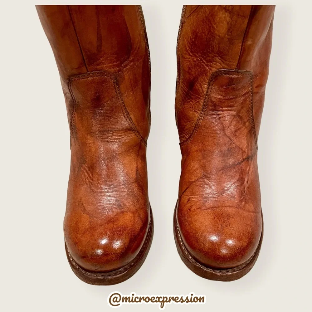 Frye Campus 14L Cognac Brown Leather Vintage Short Zip Up Mid-calf Lug AnkleBoot - Picture 7 of 11